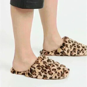 NWOT Madewell The Scuff Slipper Leopard Faux Fur 6 M